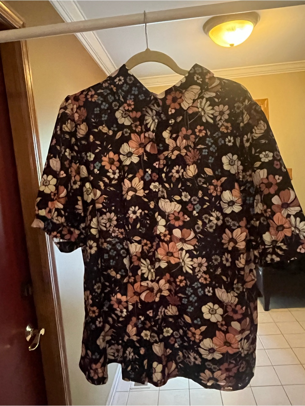 NWT EMERY Rose 3XL Black Floral Short-Sleeve Blouse with Collar